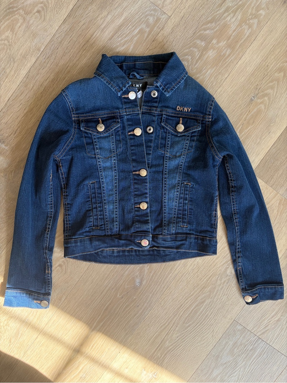 DKNY Dark Wash Fitted Cropped Denim Jean Jacket